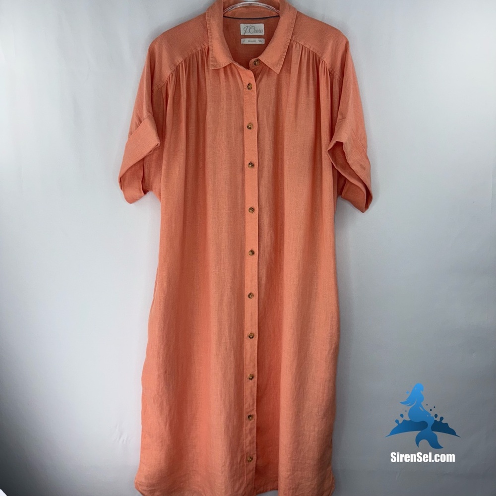 1146 J. Crew Relaxed-fit Short-Sleeve Linen Shirt-Dress - Size L - Orange - Picture 2 of 16